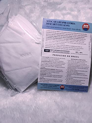 Máscaras KN95 Branca Adultas com ANVISA Fabricada no BRASIL - Embaladas de 10 em 10 - Kit de 10, 20,