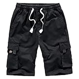 ELETOP Men's Cargo Shorts Elastic Waistband Drawstring Big and Tall Cotton Summer Casual Work Shorts A901 Black 3XL