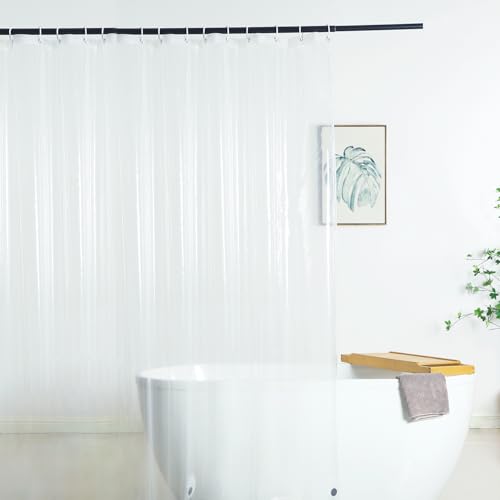 Image of Extra Wide Shower Curtain Liner 84 x 72 Inch Clear Midweight Bathroom Shower Curtains with Rings and 3 Weighted Magnets, Premium PEVA, Waterproof Plastic Shower Liner, 84x72 inch Clear