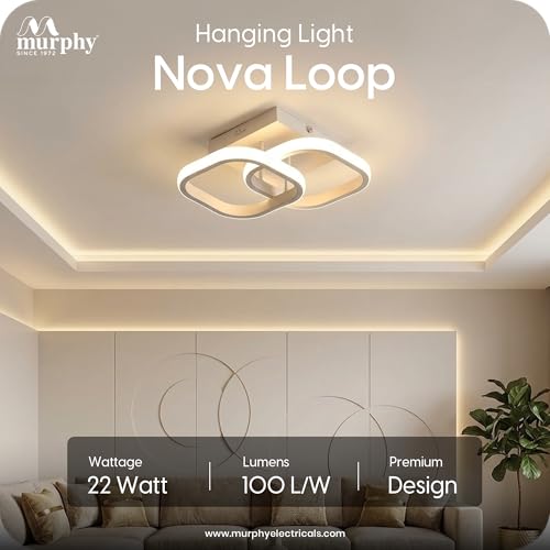 Image of Murphy 22W LED Modern Ceiling Light, Pack of 1 | 3 Color Change (Warm /Natural /Cool) Square Acrylic Flush Mount for Living Room, Bedroom, Hall & False Ceiling