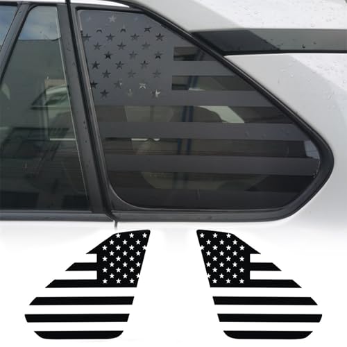 Image of American Flag Decal Car Rear Side Window Sticker Matte Black Rear Quarter Window DIY Sticker Left and Right Side Window Cling Car Exterior Decoration Accessories, for RAV4 2019-2021