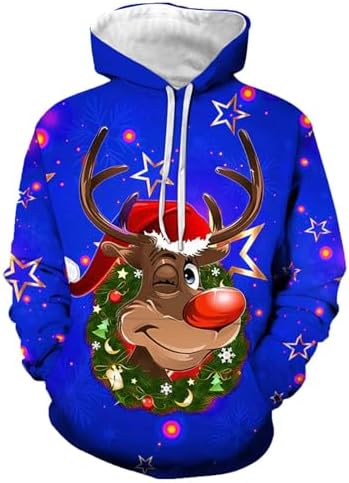Pull Homme Festif de Noël à Capuche, Motif Renne et Flocons, Conf...