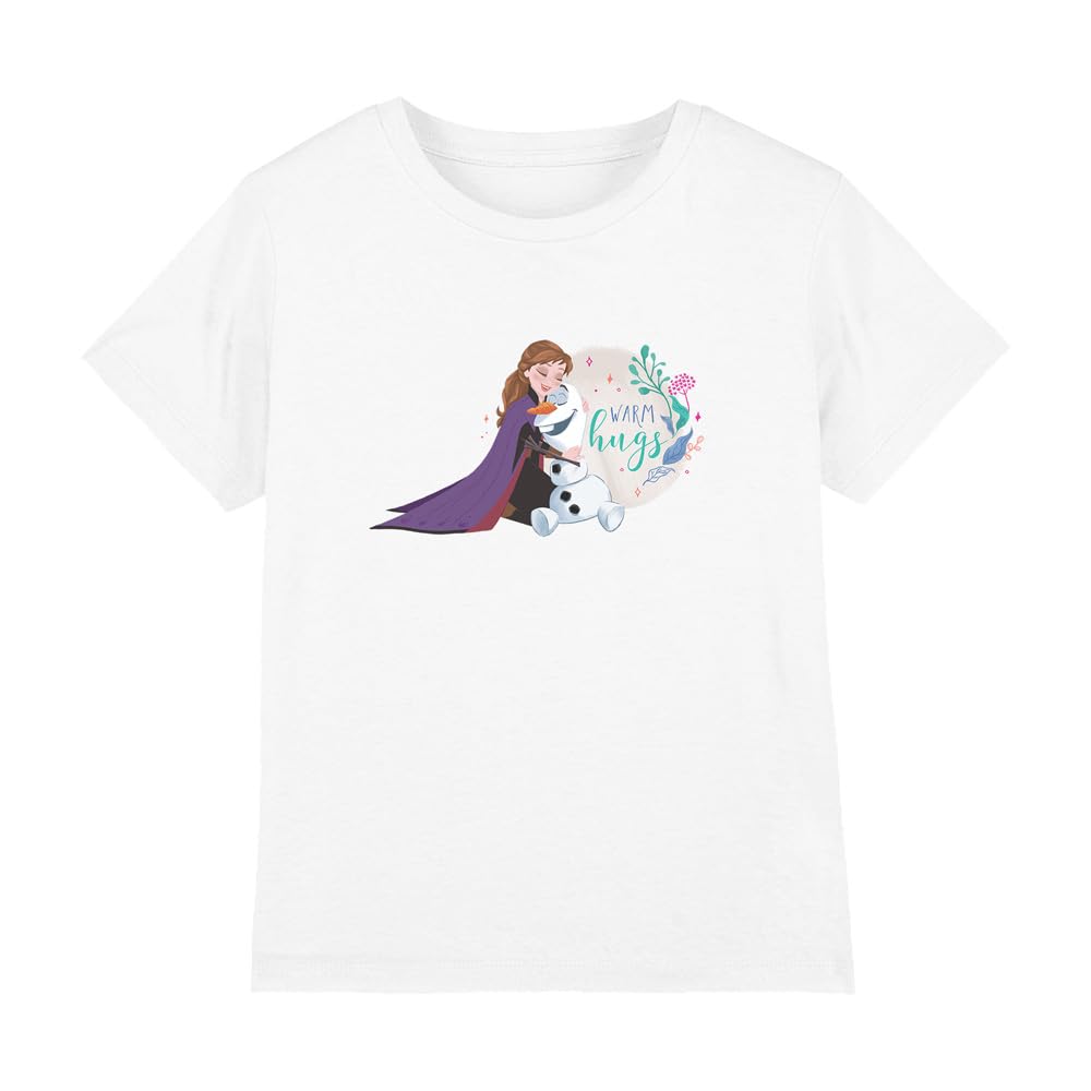 Disney Frozen Girls White Frozen Anna And Olaf Like Warm Hugs T Shirt, 3-4 Years