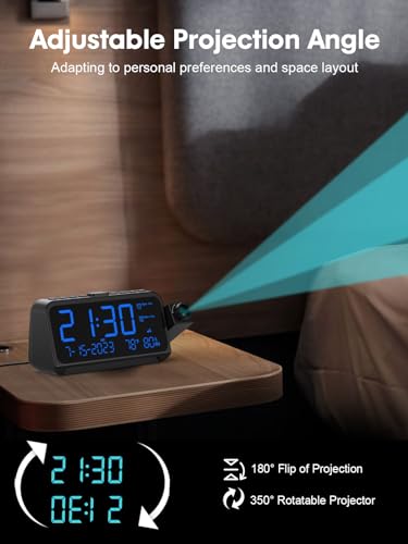 Rocam CR1024 Projection Alarm Clock For Bedroom, Digital Clock With Projector On Ceiling Wall, Projection Clock With 5-Level Dimmer, Dual Alarm thumb #3