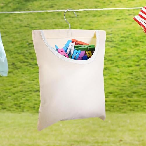 Leinen Wäscheklammerbeutel,32 * 28cm Klammerbeutel für Wäscheklammern Wäscheklammer mit Aufhängehaken Lagerung Tasche,Hängende Korb für Heimgebrauch, Zum Aufhängen,Linen Clothes Peg Bag