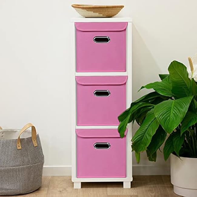 Fabric Storage Cube Bins with Lids Closet Organizers collapsible storage bins basket with Handles for Home,Storage Boxes for Organizing,3 Pack,(Pink)