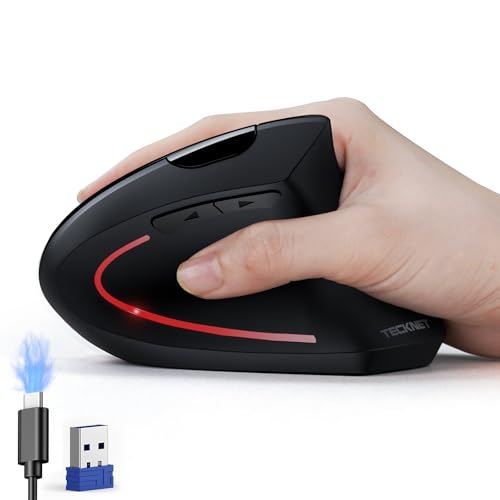 TECKNET Ergonomic Mouse, Wireless Rechargeable Vertical Mouse for Carpal Tunnel Right Hand, 4800 DPI 5 Adjustable Levels 2.4GHz with USB-A Receiver, Silent Click, for Laptop, PC, Desktop (Not USB-C)