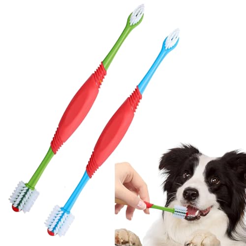 Image of 2PCS Dog Toothbrush 360 Degree Cat Tooth Brush, Dual Head Dogs Toothbrush Pet Teeth Cleaning Supplies for Small Medium Large Dogs Cats