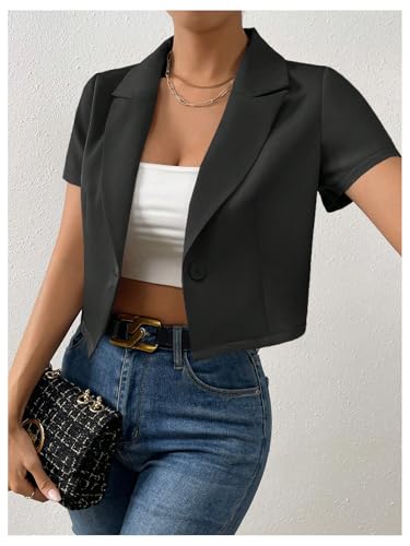 Floerns Women's Elegant Blazer Jacket Short Sleeve Button Lapel Business Outfit4