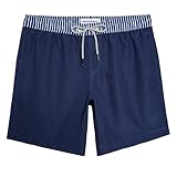 MaaMgic Mens Quick Dry Solid Swim Trunks with Mesh Lining Swimwear Bathing Suits,Navy-glm005,Large