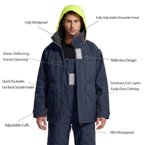 Image of Men's Coastal Sailing Jacket & Bib Pants Combo-Waterproof, Breathable Offshore Hard Shell, Durable Gear