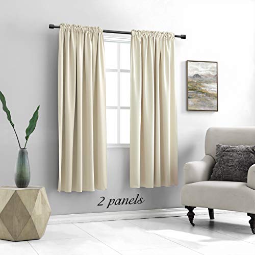 Image of DONREN 72 Inch Length Beige Curtains for Kitchen - Small Window Treatment Room Darkening Rod Pocket Curtain Drapes,Set of 2 Panels