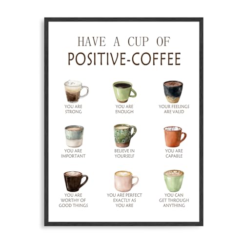 Dazzlewall Póster Café Positivo Aquarelle, Lienzo de Tazas Motivacionales con Citaciones Inspirantes para Bar Café Oficina 30×40 cm Sin Marco