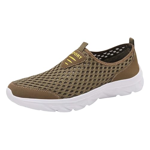 Zapatillas de correr de verano para hombre, ligeras, transpirables, sin cordones, para caminar, cómodas, para correr, fitness, verano, caqui, 42 EU