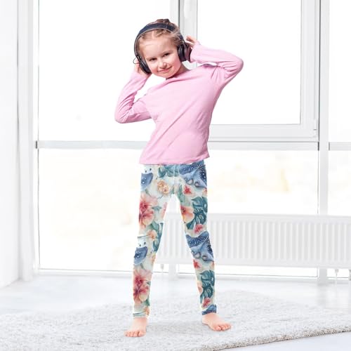 Boccsty Blue Stingray Pink Flowers Girls Leggings Kids Yoga Pants Dance Active Tights 4T4