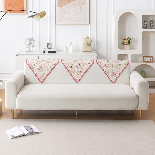 Image of HOKIPO 'HomeHues Series' Quilted Printed Sofa Back Cover, Pack of 1, Beige Peonies (IN-898-S-D3)