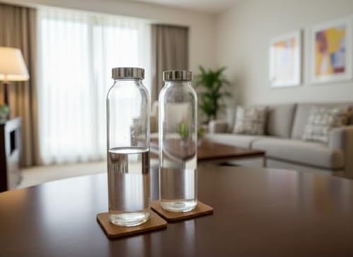 Image of Vency Glass Water Bottle for Fridge, 800ml, Transparent, Leakproof Flip Cap, Airtight Seal, for Milk, Juice, Cold Beverages, Durable, Scratch-Proof, Freezer Safe (Set of 1)