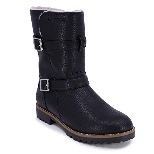 Nautica Womens Winter Boots - Ladies Lined Mid Calf Snow Riding Low Shaft Shoes-Anthea-Black-7.5