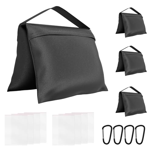 Vevelux 4 Pack Sandbags with 8 Bags & 4 Hooks Heavy Duty Weight Bags for Stabilizing Stands Photo Studio Equipment Tripod Backdrop Support Canopy Tent Base (Empty Sand Bags)