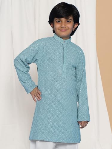 Image of AJ DEZINES Chikankari Kurta For Boys- Ethnic Wear | Embroidery Chikankari Sequined | Traditional & Festive Outfit | Cotton Stylish Boys Kurta | Perfect For Wedding & Family Function
