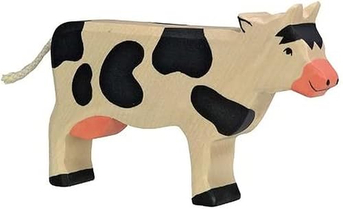 Holztiger Figura de juguete de pie de vaca, negro