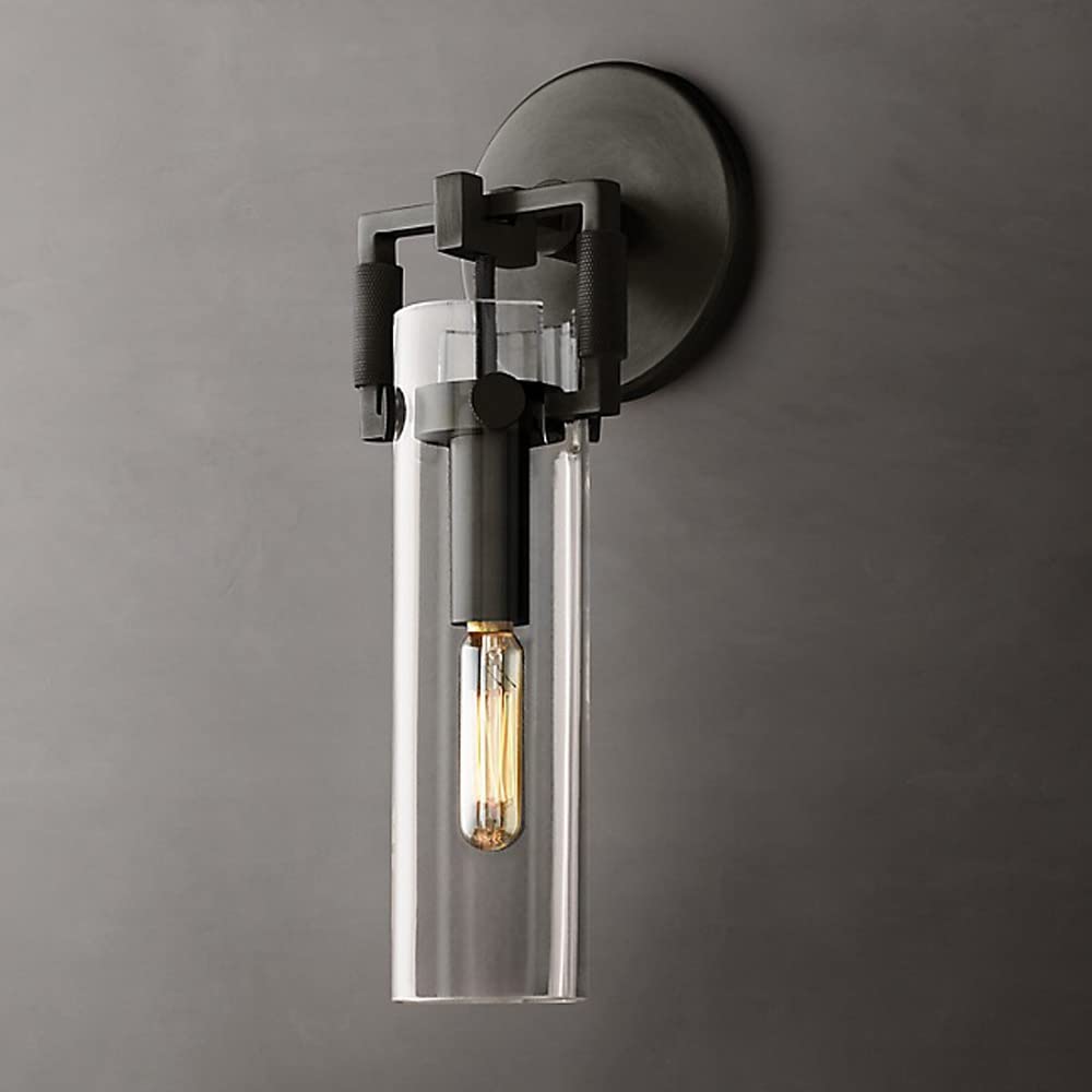 SXECAEPS Clear Glass Wall Sconce Bracket Light Industrial Lamp, Indoor Headboard Lighting Fixture E27 Sconces for Bedroom Bedside Restaurant Living Room Home Decoration (Color : Svart)