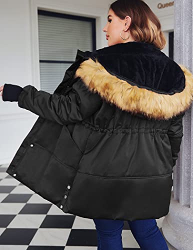 In'voland Womens Plus Size Hooded Fleece Line Coats Parkas Faux Fur Jackets With Pockets #TOP4