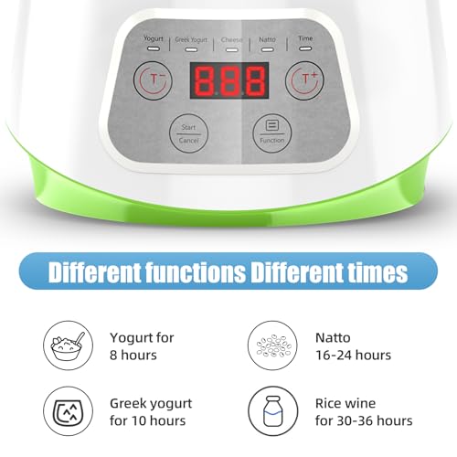 Image of Yogurt Maker, 1.37QT Automatic Greek Yogurt Machine with Glass Bowl | 4-in-1 Probiotic Curd Maker for Natto, Cheese, Rice Wine, 24H Timer, Constant Temperature Control, BPA-Free, 1.3L (White)