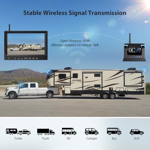 Image of 3 Magnetic Solar Wireless Backup Camera System, Quad RV Rearview Backup Cameras Wireless System with HD1080P 9 Inch DVR Monitor for Trailer RV Trucks, Built-in 9600mAh Solar Battery, BL903