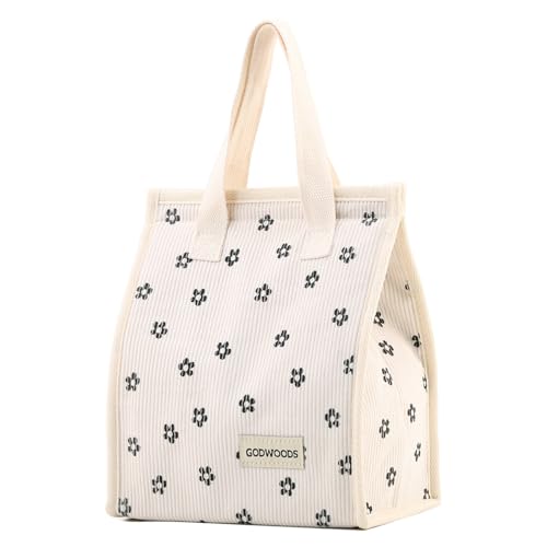 L0famy Corduroy Lunch Bags for Women, Reusable Insulated Leakproof Lunch Bag Tote, Cute Cool Bag Lunch Boxes with Large Capacity, for Work, School, Outdoor Picnic Travel