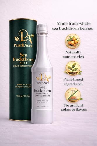 Image of PanchAura Himalayan Sea Buckthorn Juice Pulp Concentrate 750 ML | Cold Pressed from Ladakh Berries | Natural Vitamin C, Omega 3-6-7-9 & Antioxidants | Supports Immunity, Skin Glow & Gut Health