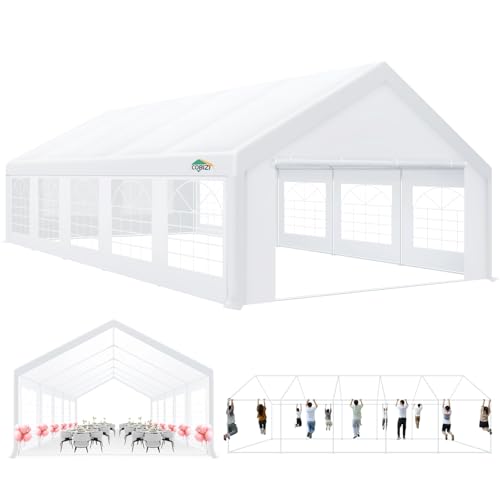 COBIZI 16x32 Party Tent Heavy Duty, Galvanized Wedding Tent, Event Shelter Tent for Parties, Large Outdoor Gazebo with Removable Sidewall & Built-in Sandbag, Carpas para Fiestas, Waterproof, White