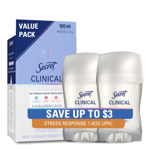 Secret Clinical Strength 100HR Sweat & Odor, Stress Response Invisible Solid 1.6 oz (Pack of 2)