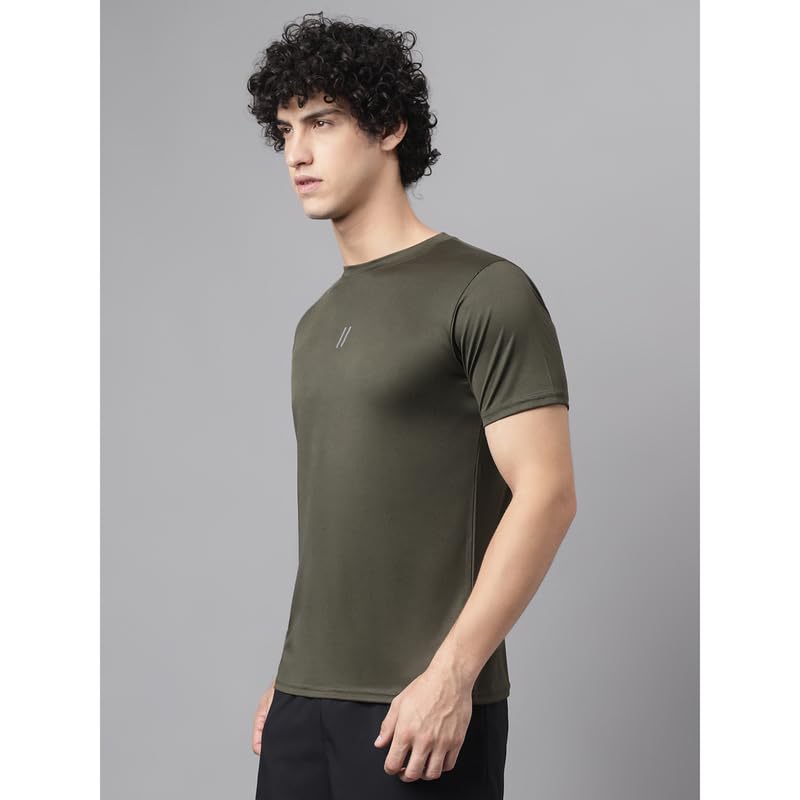 Image of ATICX Slim Fit Polyester Sports T-Shirt for Men - Round Neck Quick Dry Fit Half Sleeve Breathable Stylish Gym & Workout Tee - Lightweight Running Cycling Football Swimming Training Sportswear Top