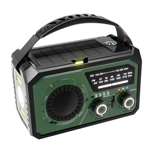 ALCXAZS Linterna LED Solar Radio Am/FM Banco de energía de Emergencia ABS Linterna LED Potencia BT manivela Radio Sos, Verde