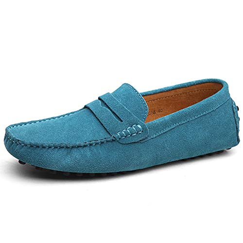 Image of ANUFER Men's Suede Leather Penny Loafers Comfort Driving Shoes Moccasin Slippers
