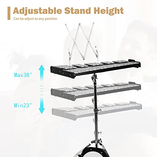 Image of TOLEAD 32 Notes Glockenspiel Kit Xylophone Bell Percussion Instruments with Adjustable Height Stand, Practice Pad Mallets & Wooden Drumsticks, Portable Carrying Bag