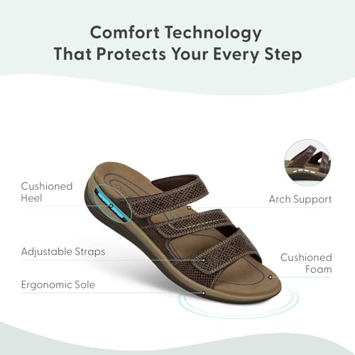 Image of Orthofeet Women's Orthopedic Sahara Adjustable Three-Strap Slide Sandal
