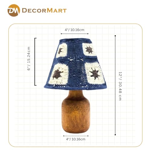 Image of The Decor Mart Crochet Shade Table Lamp with Wooden Base|Sleek Decor Decorative Beside Light for Desk,Bedroom, Living Room, Home Office and Hotel(20x20x30 cm) (Navy Blue)