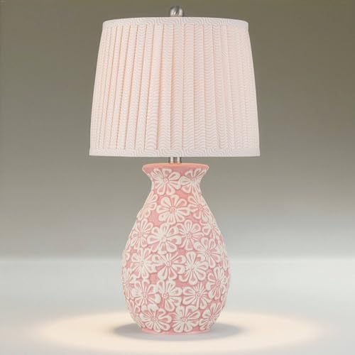 Image of 360 Lighting Buttercup 25" H Pink and White Flowers Ceramic Table Lamp with Dimmer