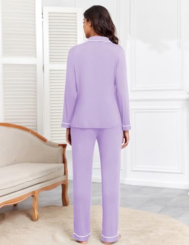 Image of Veseacky Women's Ribbed Knit Pajamas Set 2 Piece Warm Soft Loungewear Sleepwear Pjs S-XXL