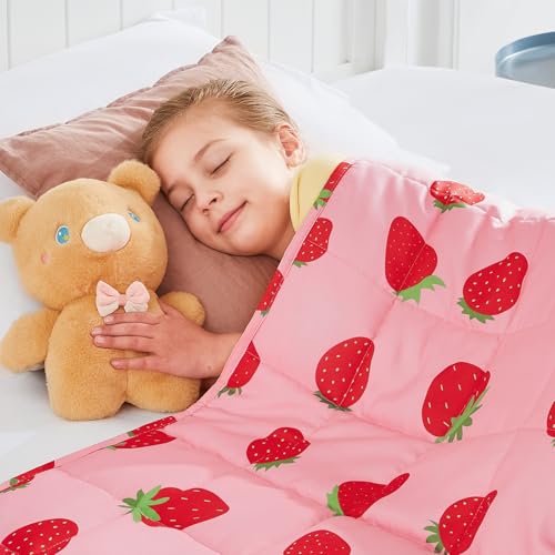 HOSUKKO Strawberry Weighted Blanket - 5 lbs Pink Strawberry Heavy Blanket - Small Size Breathable Lap Blanket(36x48 5 lbs)