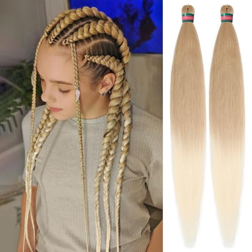 RUN SHUI Ombre Blonde Pre stretched Braiding Hair 2 Packs Pre feathered Braid Hair Extensions 30 Inches Synthetic Hair Braids