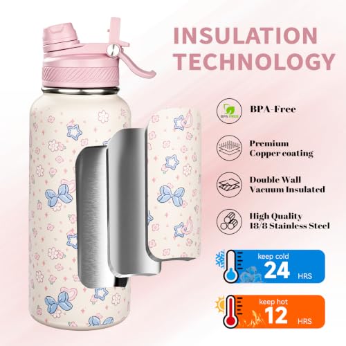 Image of 32 oz Insulated Water Bottle with Leak-proof 2-in-1 Straw and Spout Lid,Stainless Steel Sports Water Bottle with Handle,Double Wall Vacuum Metal Water Flask for Travel Camping School(Bow,1)