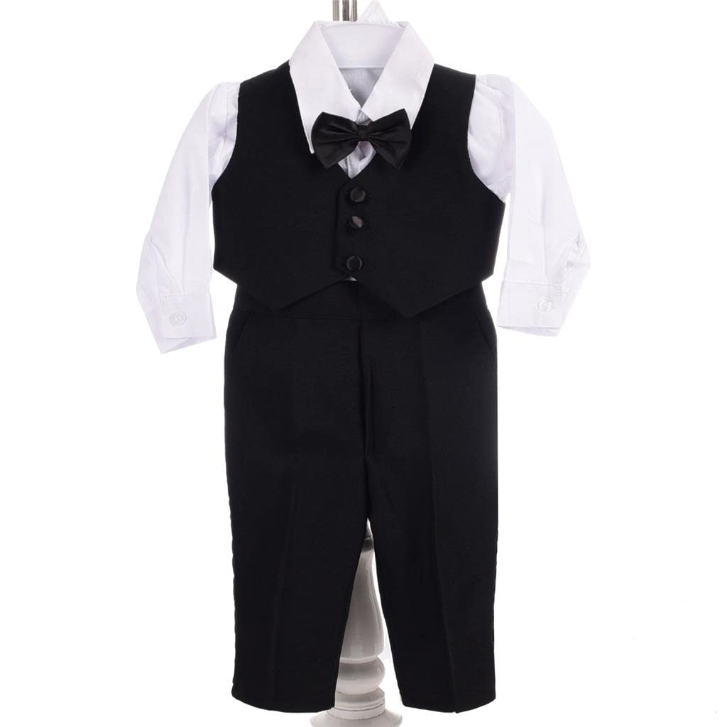 Lito Angels Smoking pour Bebe Garcon, Ensemble 5 Pieces (Blazer, Gilet, Chemise, Noeud Papillon et Pantalon) Costume de Mariage Ceremonie Bapteme, Taille 3-12 Mois, Blanc/Noir/Ivoire