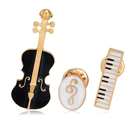 Apol Elegant Enamel Music Themed Brooch Pins,Set 3 Pcs Includes Violin Piano Keyboard Music Note Brooch for Clothes Dress Scarf Bags Decoration