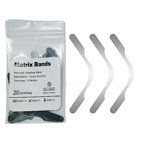 Dental Matrix Bands Tofflemire Matrix Retainer Stainless Steel Large Curvature Sectional Contoured Matrices Band Dentistry Tool (40pcs Gingival Wall Lift)