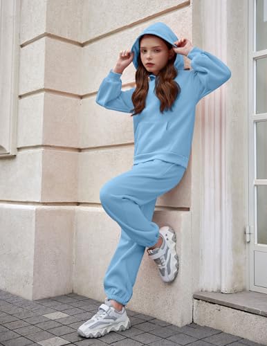 Image of Arshinet Girls 2 Piece Outfits Oversized Sweatshirt and Sweatpant Sweatsuit | Pullover Hoodie Crewneck Baggy Jogger Pants with Pockets Fall Winter Tracksuits Clothes