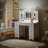ODK Vanity Desk with Movable LED Mirror and 8 Drawers, Dressing Table with Built-in USB Power Outlets & RGB Light Strip, Vanity Table with 4-Layer Adjustable Shelves, White Makeup Desk 110×40×137cm - Image 9