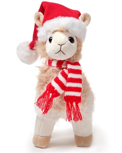 Bearington Holly Christmas Llama Stuffed Animal Plushie - 10' Soft Fur, Floppy Body Holiday Stuffed Animals with Santa Hat and Scarf - Cuddly Llama Plush Toy for Kids and Animal Lovers
